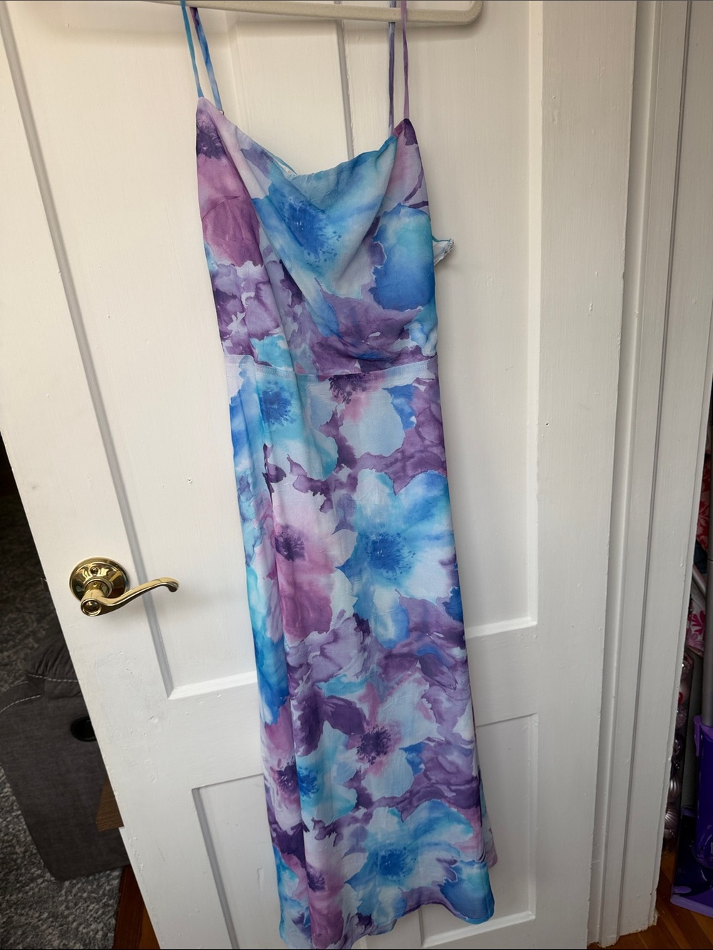 Lulu's Blue & Purple Watercolor Floral Maxi Dress